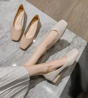 2022spring High Heels Chunky Heel Womens Casual Soft Low Cut Granny Shoes Commuter Professional Square Head Pumps Women