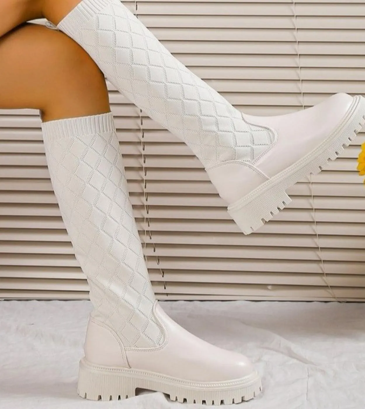 Comemore High Boots Women 2023 Platform Knee High Long Boot Female Designer Chunky Footwear Black White Winter Shoe Plus