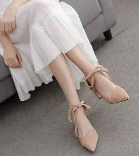 Summer Fad Chunky Women Sandals Laceup Pointed Toe Shoes 2022 New Brand Pumps Designer Dress Party Walking Shoes Women S