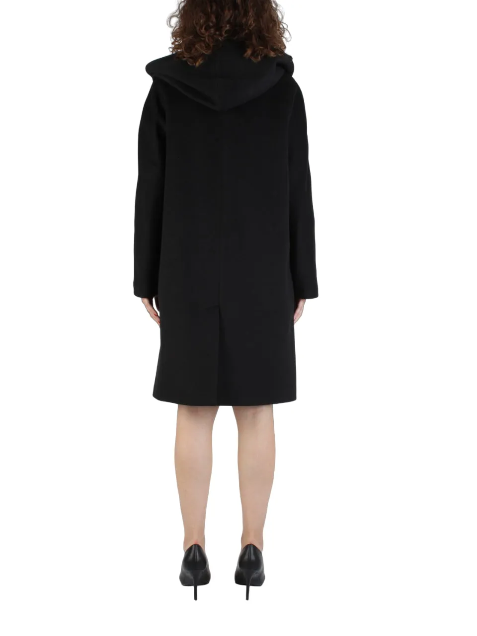White Wise cappotto doppiopetto con cappuccio nero