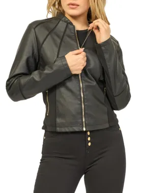 Yes Zee giubbino in ecopelle con inserti in tessuto Ottoman nero